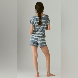 Seven 7 French Terry crew neck federal blue white tie dye t-shirt plus Size S/ M